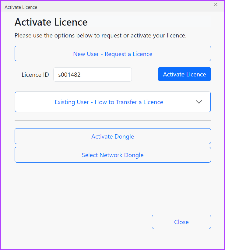 Screenshot of the new Activate Licence dialog
